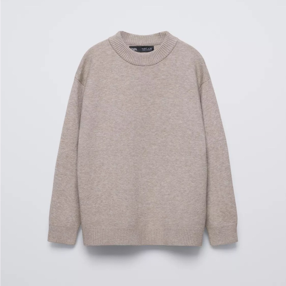 New Zara kids Light Brown Crewneck Sweater knit 6/7 T
